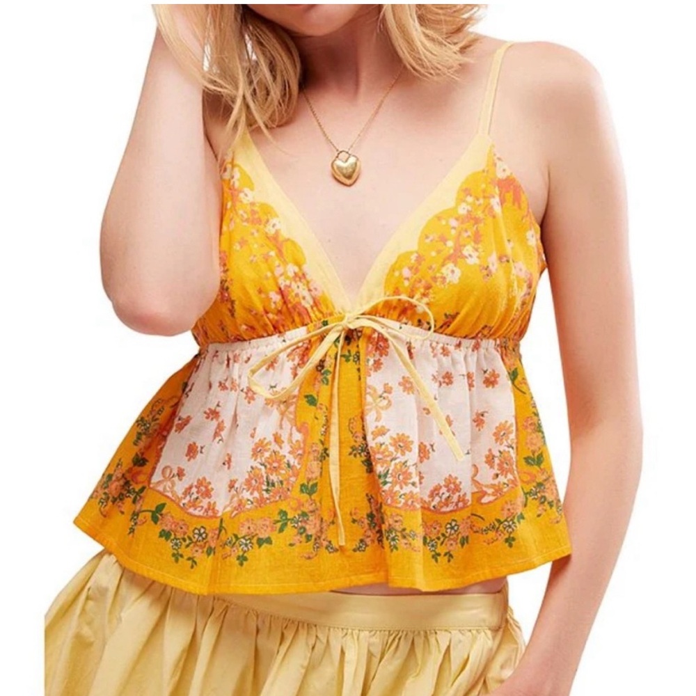 Free People Yellow Gold Sleeveless Camisole with Tie Front